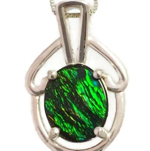 Ammolite Sterling Silver Pendant Oval 12x10mm - Picture 1 of 6