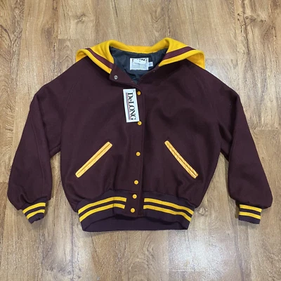 Chaqueta Universitaria DeLong De Colección Para Hombre Talla XL Granate Amarillo Lana Letterman Cuello Marinero Foto 1 de 4
