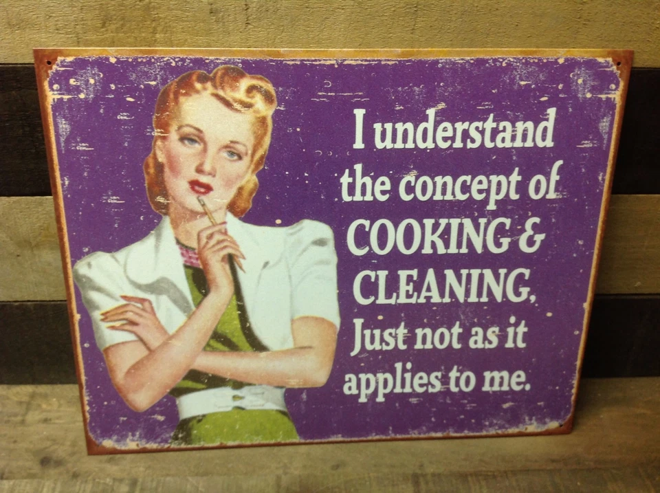 Letrero I Understand Cooking Cleaning Just Not Me Funny Franyings lata garaje vintage Foto 1 de 1