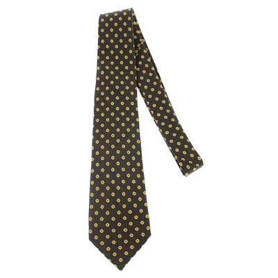 Corbata Kiton nueva sin etiquetas 100 % seda en verde/azul marino mini espiga con círculos amarillos Foto 1 de 4