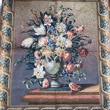 Antique FRENCH TAPESTRY WALL HANGING 46 X 54” Deep South Wealthy Estate Floral