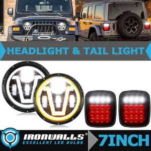 7" Round Headlight + Smoked LED Tail Light Backup Reverse Stop For Jeep TJ CJ - Picture 1 of 12