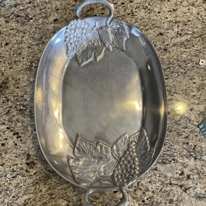 Silver Alloy Deep Oval Serving Tray Grapes Leaves Handles 21” - Picture 1 of 9