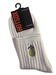 NEW ~ Hot Sox ~ Women's Single Pair Crew Socks "Embroidered Pear" ~ White 9-11 - Picture 1 of 3