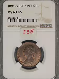 Great Britain 1891 1/2 Penny K-754 NGC MS63 BN - Picture 1 of 2