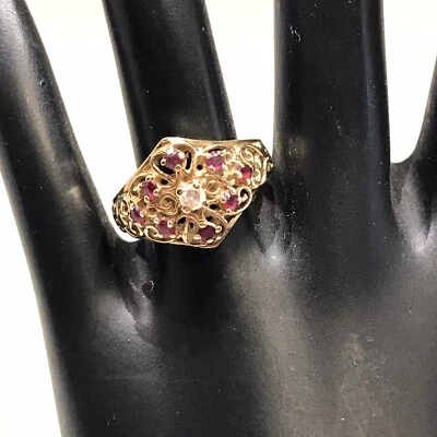 WOMEN'S SOLID 10K YELLOW GOLD GENUINE DIAMOND AND RUBIES RING SZ 6.75 - Image 1 of 4