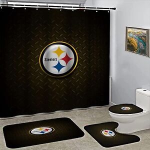 Pittsburgh Steelers Bathroom Shower Curtains Non-Slip Rugs Toilet Lid Cover Mats