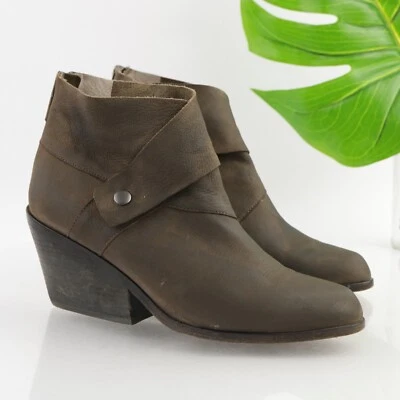 Botas Eileen Fisher Mujer Etiqueta Talla 9 Marrón Cuero Engrasado Botines Tacón Bloque Cremallera Foto 1 de 4