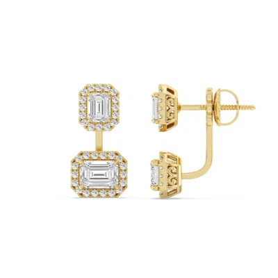 14K Yellow Gold Earrings Toi et Moi Emerald Cut Stud 3.25 Ct Lab Created Diamond - Image 1 of 4