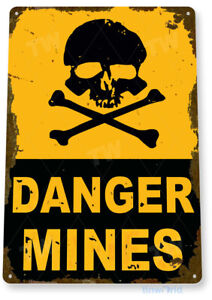 Niebezpieczne kopalnie Metal Dekoracja Ostrzeżenie Dorm Bones Czaszka Blaszany znak A318