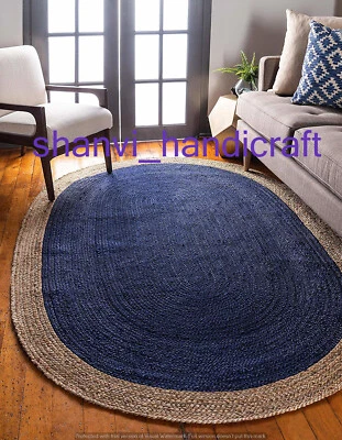 Natural Indian Braided Oval Shape Area Rug Natural Rag Jute Mat Floor Rug Carpet - Image 1 of 4
