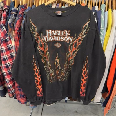 Vintage 1999 Harley Davidson V Flame Grail Long Sleeve Tshirt Size XL - Image 1 of 4