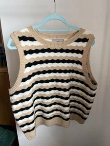 Oliver Bonas Wavy Striped Wool Knit Vest - Picture 1 of 6
