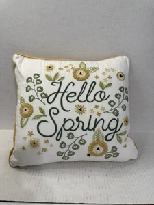 Pier 1 Imports Embroidered ‘Hello Spring’ Pillow Floral Yellow Green - Picture 1 of 5