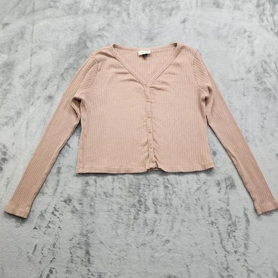 Top Universal Thread para mujer XL bronceado manga larga cuello en V abotonado acanalado elástico Foto 1 de 4