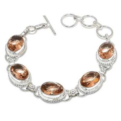 925纯银桃子摩根石宝石手工珠宝手链尺寸-8 — 第 1/3 张图片