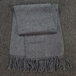 ML Kessler Scarf Alpaca Wool 60x13 Gray Solid Fringe Hand Made Peru - Picture 1 of 7