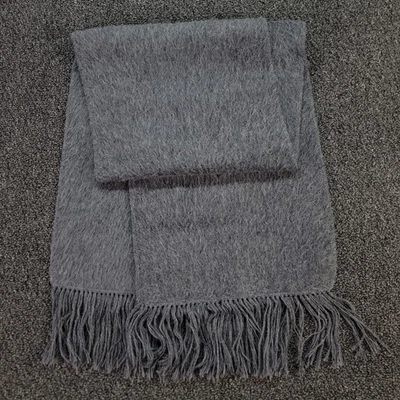 ML Kessler Scarf Alpaca Wool 60x13 Gray Solid Fringe Hand Made Peru - Image 1 of 4