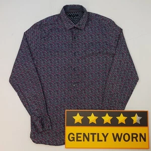Ted Baker Print Shirt 4 Fits Like SMALL Regular Fit Blue Mens Long Sleeve Floral - Picture 1 of 11