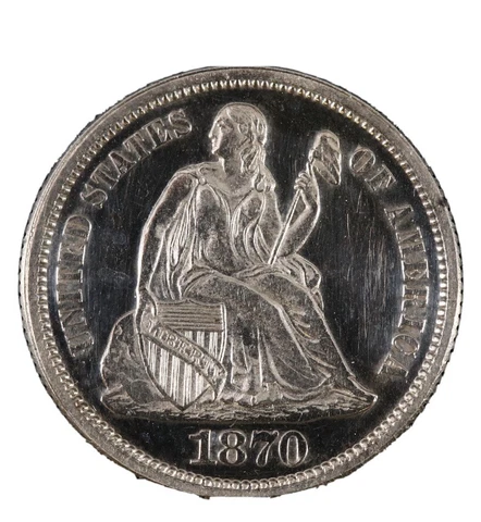 1870 Proof Seated Liberty Dime 10 Cents PR PF Silver Coin 10c Cover