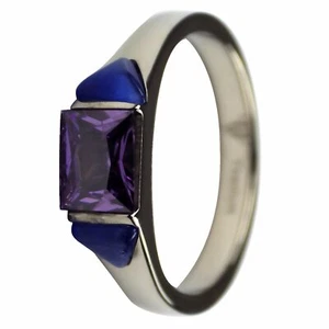 Anillo de titanio para mujer púrpura azul imitación banda de tres piedras tallas 6-7,5 moda - Imagen 1 de 4