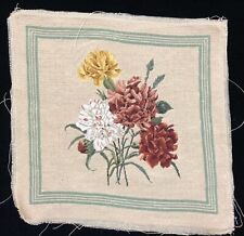 Vintage Floral Needlepoint 16x16" Beige Tapestry Panel - READ (RF1049)