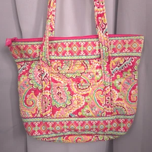 Vera Bradley Purse Pink Capri Melon Tote Bag Boho Paisley Vintage USA Carryall - Picture 1 of 20