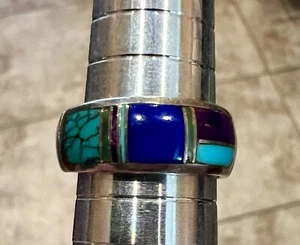 Wayne Etsitty Sterling Silver Band Multistone Inlays Ring Size 6 - Picture 1 of 6