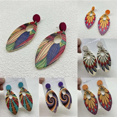 Women Geometry Retro Earrings Wooden 2024 fashion Jewelry Ornament Earrings - Image 1 of 4