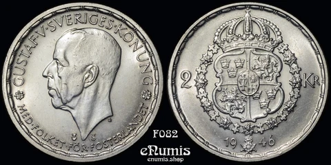 SWEDEN, Gustaf V, 2 Kronor 1946, silver, UNC Cover