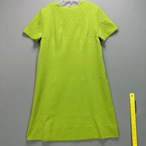 vintage Womens 60s Shift Sheath Dress Short Sleeve Twiggy Avocado Green M/L Zip - Picture 1 of 12