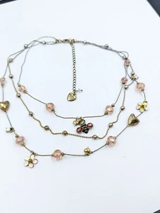 Betsy Johnson Pink 🩷 Gold Tone Multistrand Necklace Bee Crystals Flowers D100 - Picture 1 of 18