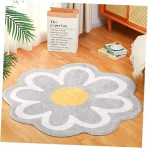 Aesthetic Cute Flower Round Area Rug Non Slip Circle Soft Fluffy 4 ft Grey - Picture 1 of 7