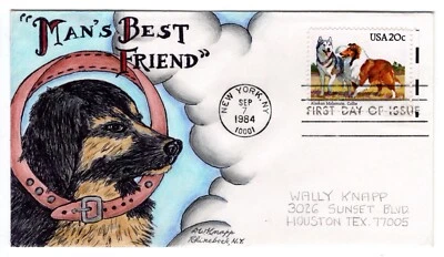 #2100 Dogs Malamute, Collie  Dorothy Knapp Hand Painted Cachet 1984 FDC - Image 1 of 2