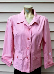 Susan Bristol Red White Striped Jacket - Pockets Women's Sz M - Summer Nautical - Picture 1 of 4