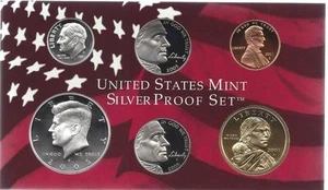 2005-S PARTIAL SILVER PROOF SET CENT, NICKELS, DIME, HALF & SAC DOLLAR 6 COINS - Picture 1 of 1