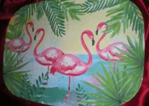 TROPICAL FUN SUMMER PINK FLAMINGO MELAMINE PARTY TRAY PLATTER 18"X13" FLAMINGOS - Picture 1 of 3