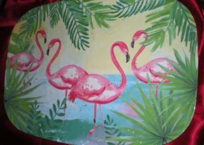 TROPICAL FUN SUMMER PINK FLAMINGO MELAMINE PARTY TRAY PLATTER 18"X13" FLAMINGOS - Image 1 of 3
