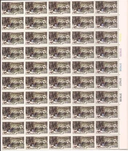 Estampilla de Estados Unidos - Litografía de currier de Navidad 1976 - Hoja de 50 estampillas - Scott #1702 - Imagen 1 de 1