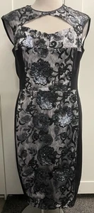 SACHA DRAKE Stunning Sequin Black Grey Dress Size 18 Mother Of Bride / Cocktail - Picture 1 of 6