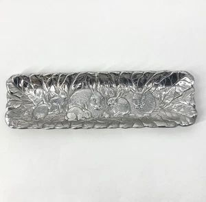 Vtg Arthur Court 1990 Bunny Rabbit Family 18" Long Loaf Tray Easter Aluminum - Picture 1 of 11