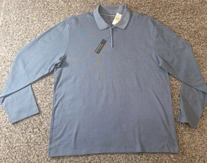 Van Heusen Polo Shirt Mens 2XL Blue Slim Quarter Zip Collar - Picture 1 of 9