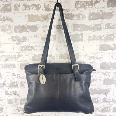 Kenneth Cole NY Black Leather Tote Purse Large Full Grain Weathered Business Pro - Image 1 of 4