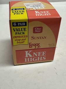 Leggs One Size Sheer Toe Knee Highs - Suntan Nylon Pantyhose 6 Pairs 38629 - Picture 1 of 3