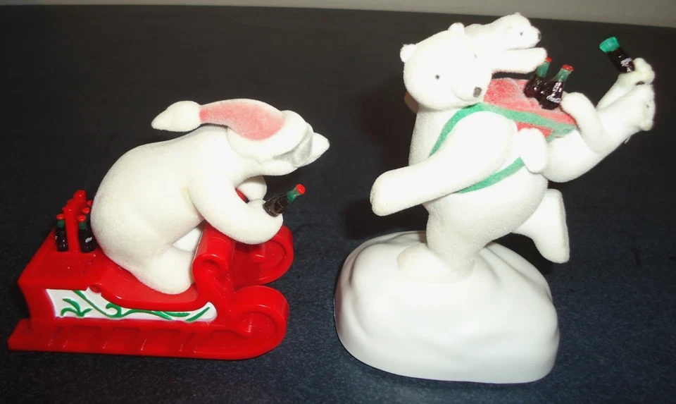 Osos polares de Coca-Cola de colección de la década de 1998 juguete flocado papá y bebé osos Foto 1 de 4
