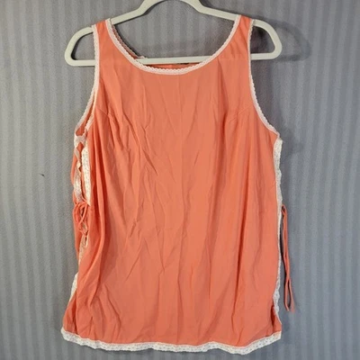 Camisón vintage Sears para mujer grande naranja sin mangas lazo lateral ribete de encaje nailon Foto 1 de 4
