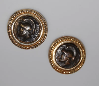 ЭЛЕГАНТНЫЙ ВИНТАЖНЫЙ 80-90-Х МАЛЕНЬКИЙ ЗОЛОТОЙ СТАРАЯ МОНЕТА ВИЗАНТИЙСКИЙ СТИЛЬ ЗАЯВЛЕНИЕ ЗАЖИМ СЕРЬГИ - Изображение 1 из 4