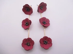 plum purple maroon layered flower floral pierced long drop dangle earrings E3 - Picture 1 of 5