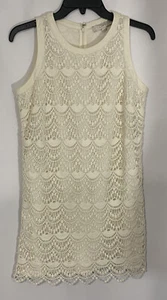 ANN TAYLOR LOFT Womens SIZE 2P OFF-WHITE CROCHET OVERLAY SLEEVELESS DRESS - Picture 1 of 3