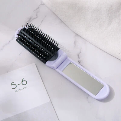 Portable Folding Hair Brush With Mirror Compact Folding Pocket Purse Travel Comb - Imagem 1 de 4